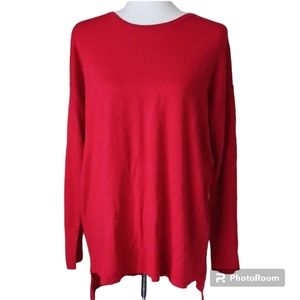 Eileen Fisher sweater tunic top round neck boat neck long sleeve oversize red XS